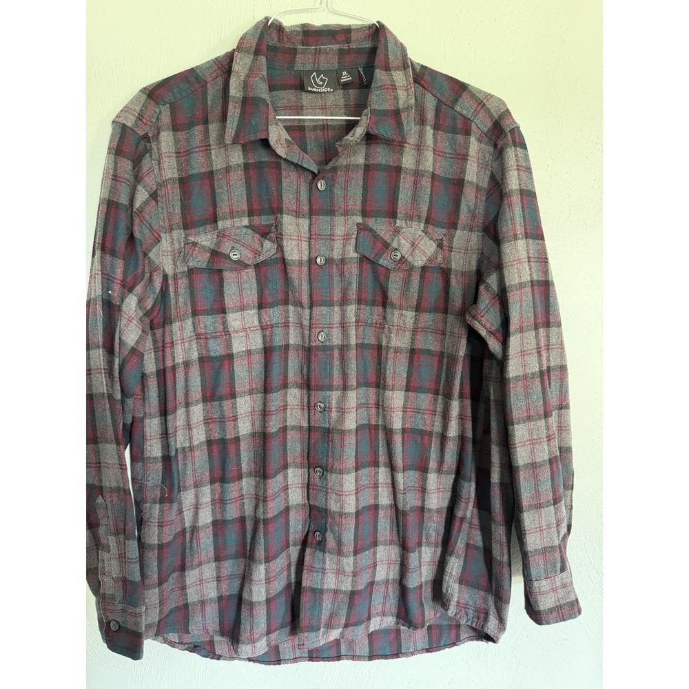 Burnside long-sleeve plaid flannel button-down shirt chest flap pockets Sz XL